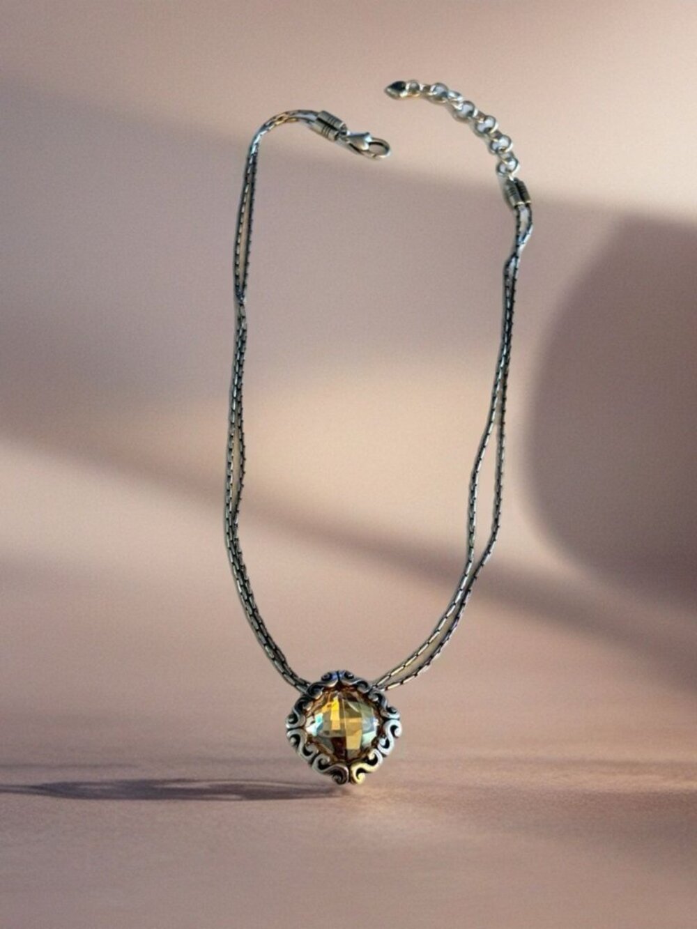 Brighton Danube Pendant Silver Crystal Golden Glass Necklace